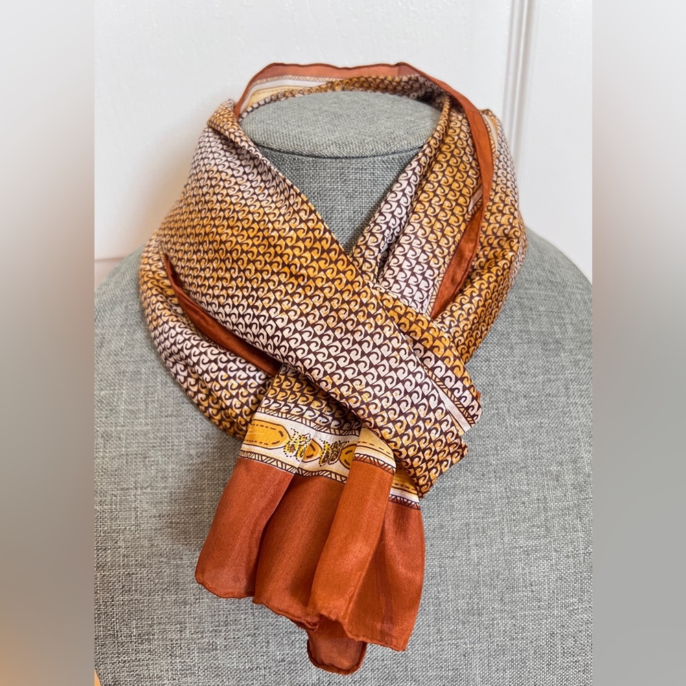 NEW 100% Silk Hand Rolled Scarf 50x12.5" Brown Orange